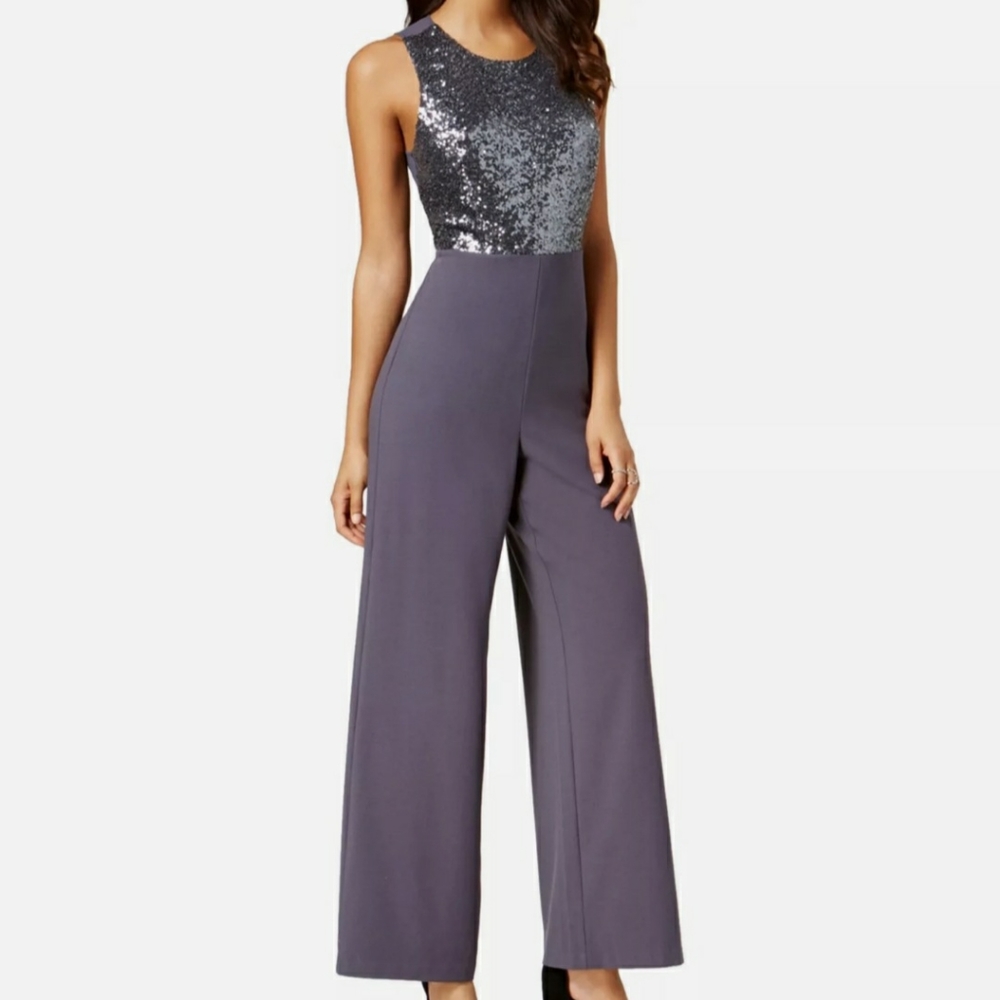 Kensie Romper Gray Sequins Sleeveless Stretch
